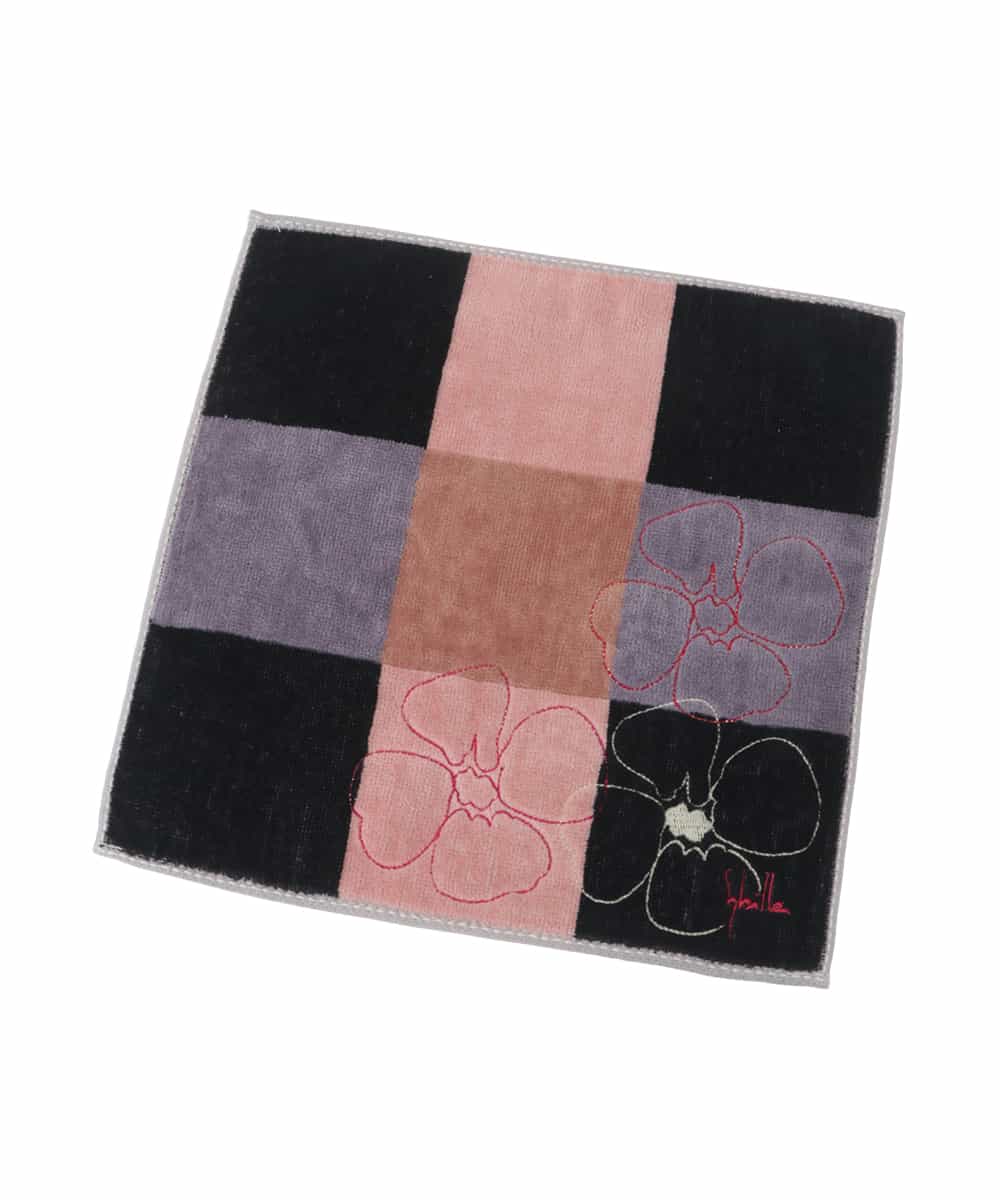 GE9GV05006 Sybilla(シビラ) ブロッキングカラーフラワー刺繍ハンカチ ブラック