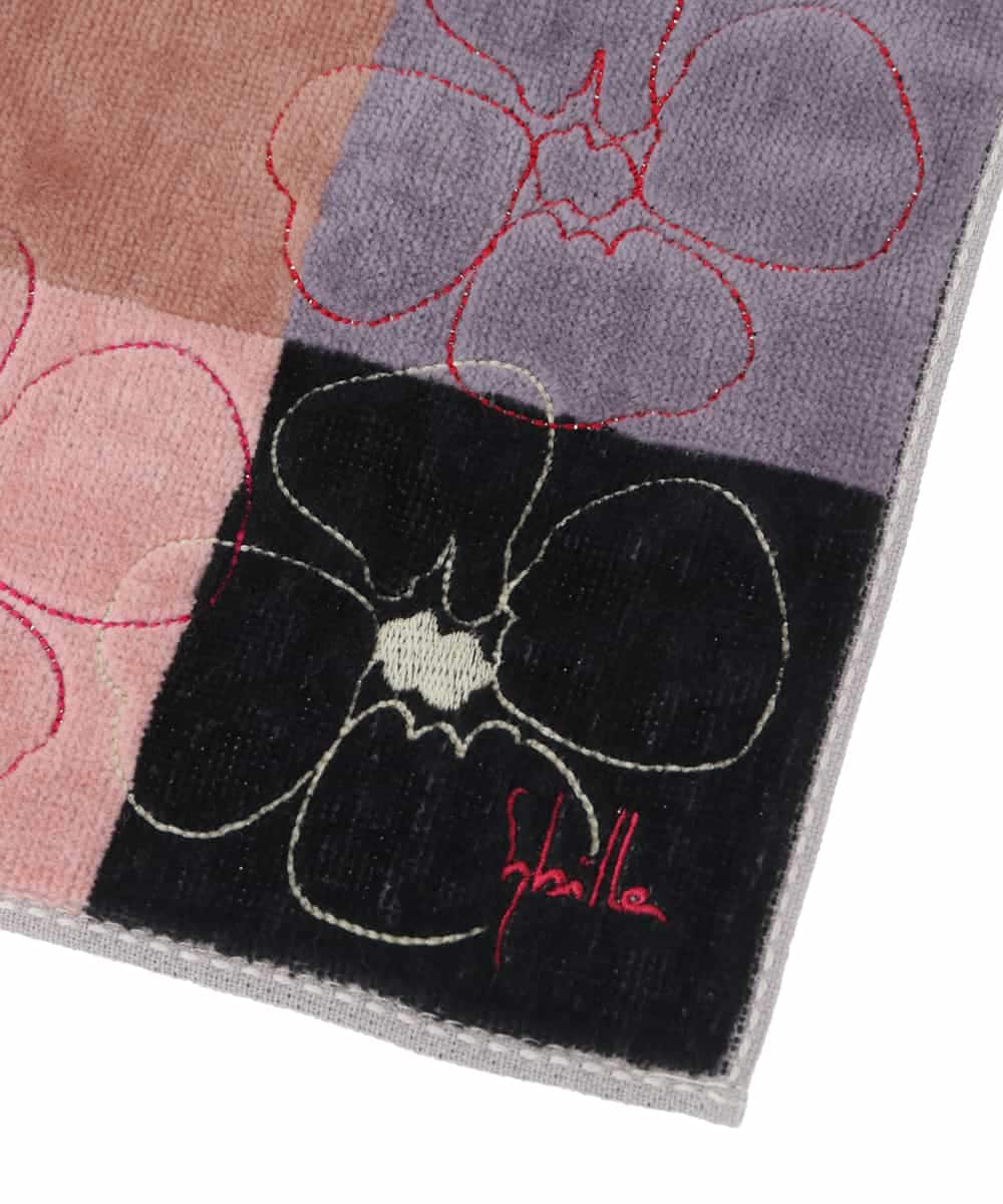 GE9GV05006 Sybilla(シビラ) ブロッキングカラーフラワー刺繍ハンカチ ブラック