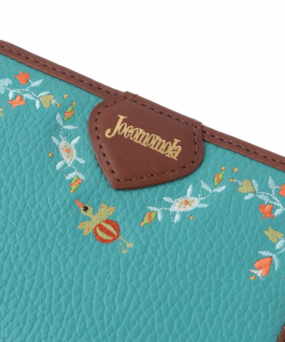 GFYDW33145 Jocomomola(ホコモモラ) モチーフ刺繍デザイン二つ折り財布 グリーン