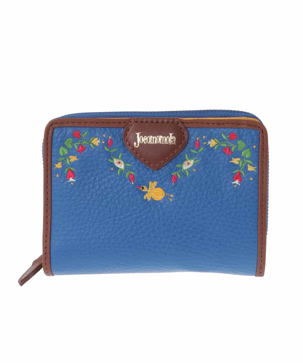 GFYDW33145 Jocomomola(ホコモモラ) モチーフ刺繍デザイン二つ折り財布 ブルー