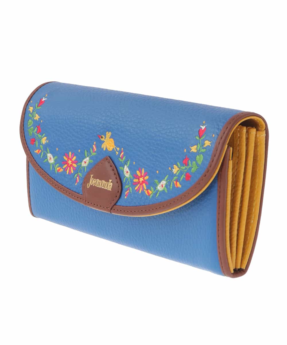 GFYDW34165 Jocomomola(ホコモモラ) モチーフ刺繍デザイン長財布 ブルー