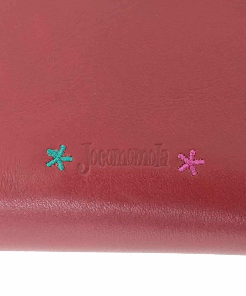GFYJH04150 Jocomomola(ホコモモラ) フラワー刺繍ポイント牛革二つ折り財布 レッド