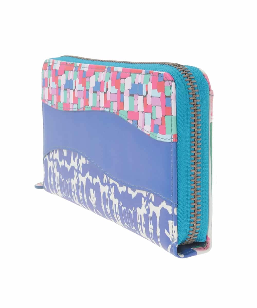 GFYTG32205 Jocomomola(ホコモモラ) プリント切り替えラウンドジップ長財布 ブルー