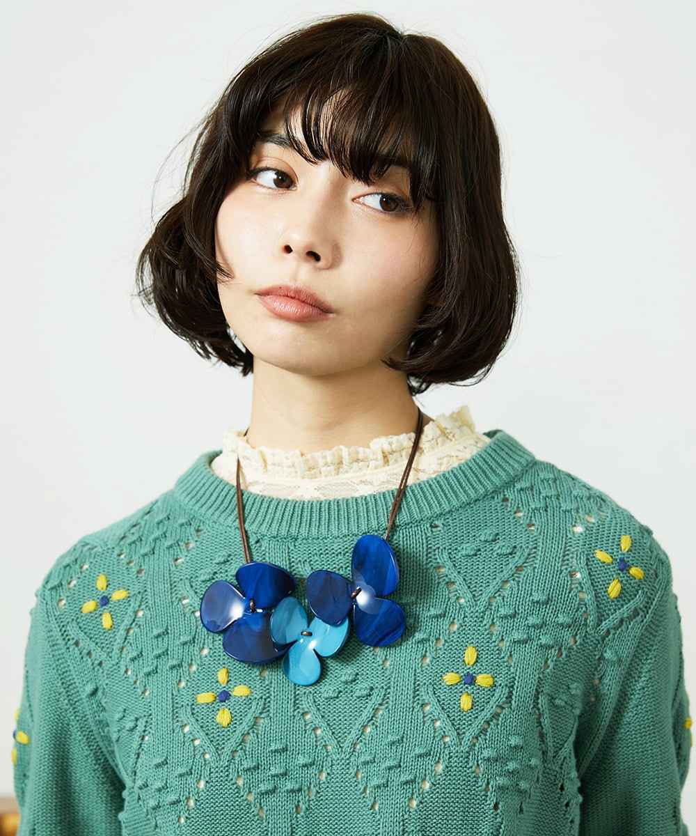 GG2CD30080 Jocomomola(ホコモモラ) ダブルコードフラワーモチーフネックレス ライトブルー