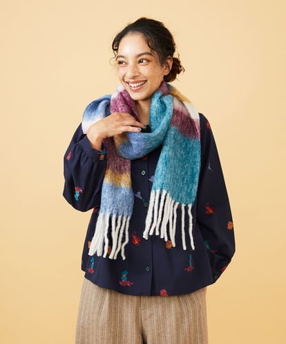 GG3AD33100 Jocomomola 配色ボーダーデザインウールマフラー