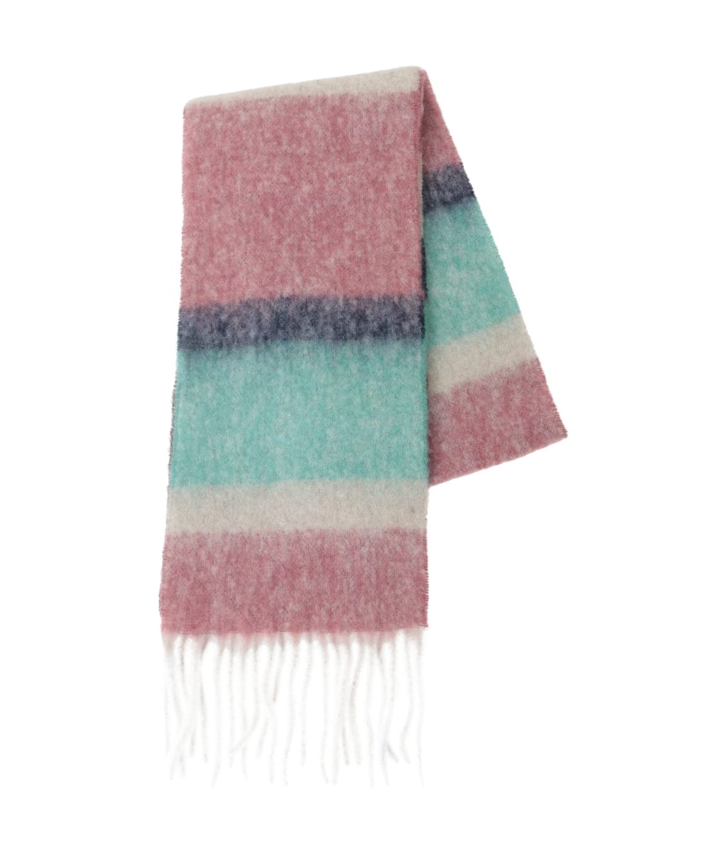 GG3AD33100 Jocomomola(ホコモモラ) 配色ボーダーデザインウールマフラー グリーン