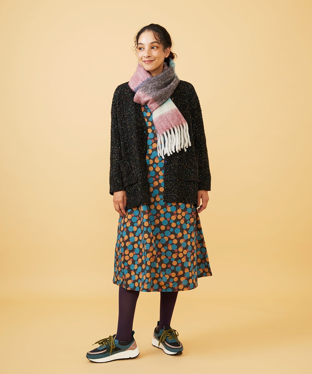 GG3AD33100 Jocomomola(ホコモモラ) 配色ボーダーデザインウールマフラー グリーン