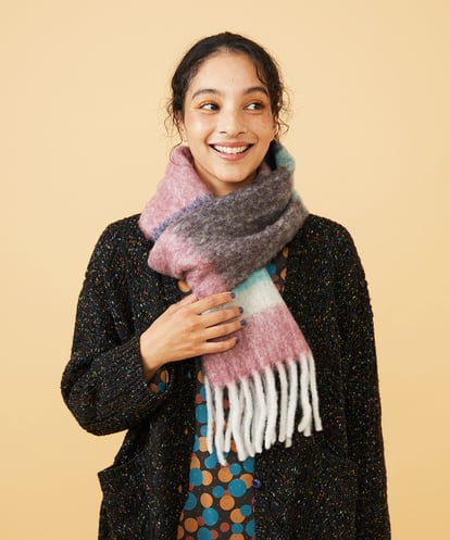 GG3AD33100 Jocomomola 配色ボーダーデザインウールマフラー