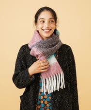 GG3AD33100 Jocomomola(ホコモモラ) 配色ボーダーデザインウールマフラー グレー