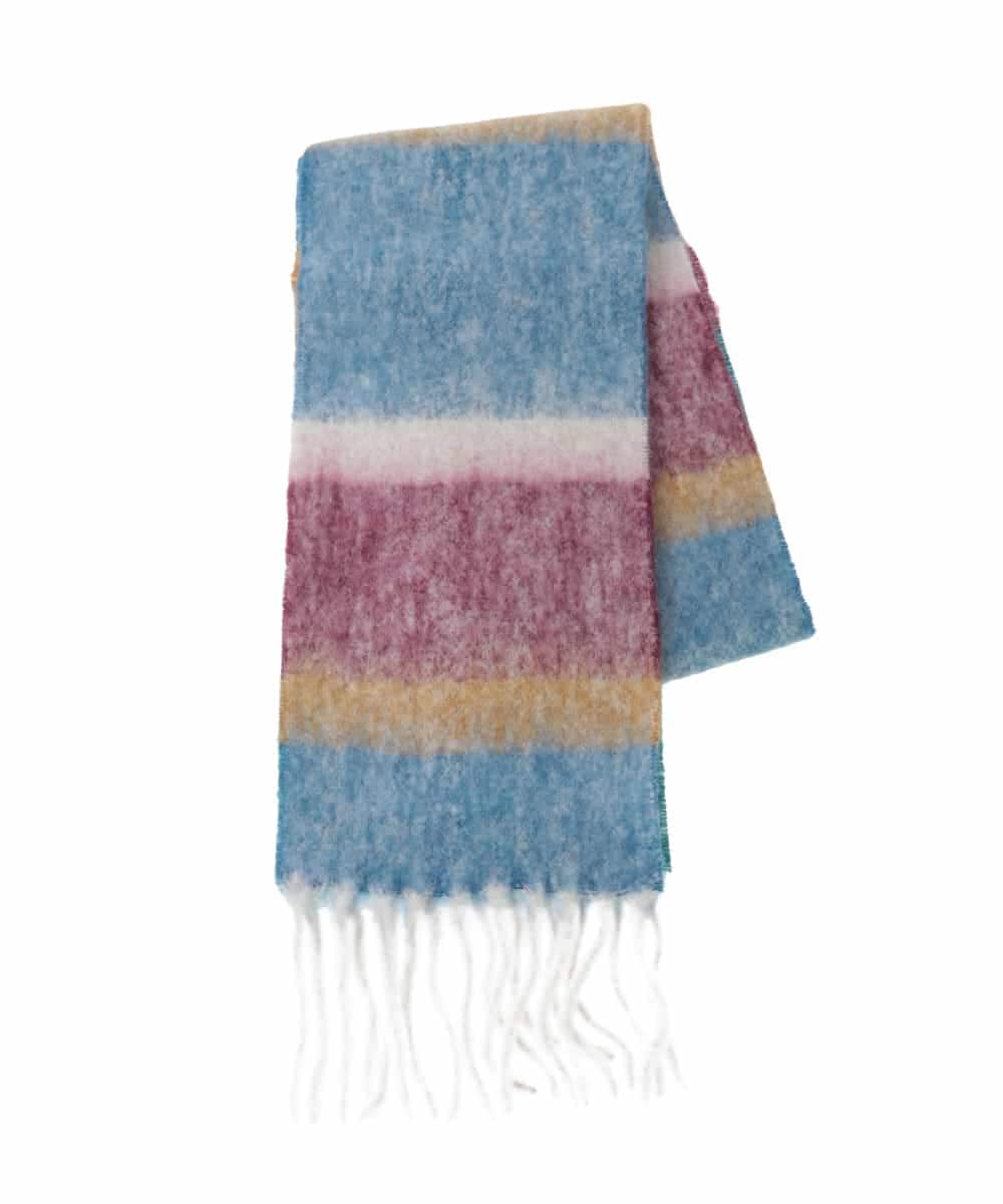 GG3AD33100 Jocomomola(ホコモモラ) 配色ボーダーデザインウールマフラー グリーン