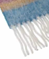 GG3AD33100 Jocomomola(ホコモモラ) 配色ボーダーデザインウールマフラー グリーン