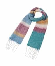 GG3AD33100 Jocomomola(ホコモモラ) 配色ボーダーデザインウールマフラー グリーン