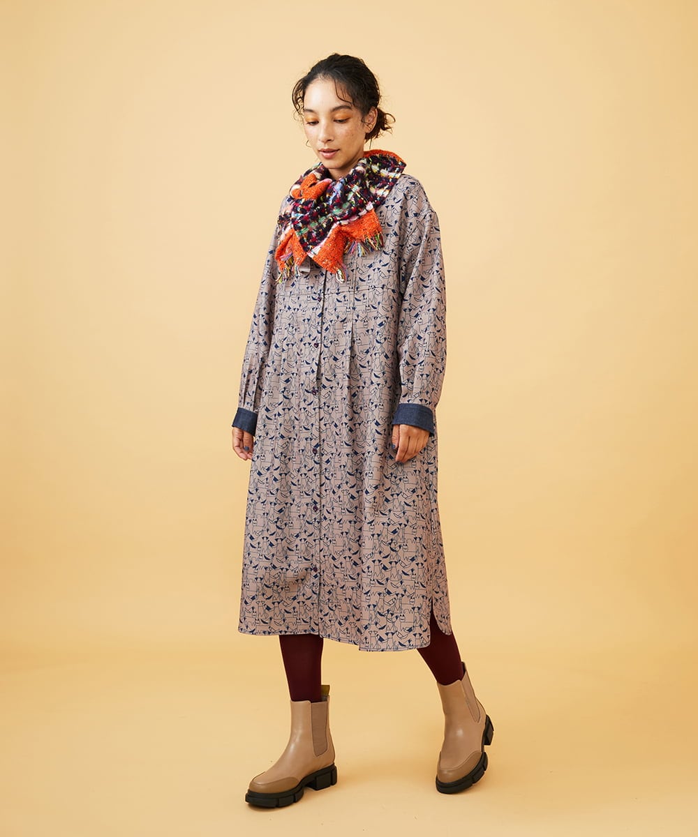 GG3AD34130 Jocomomola(ホコモモラ) MIXヤーンシャーリングデザインマフラー オレンジ