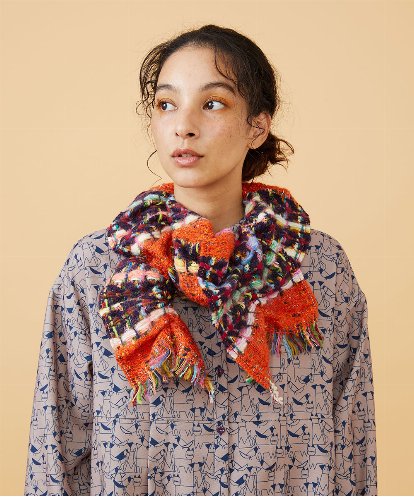 GG3AD34130 Jocomomola MIXヤーンシャーリングデザインマフラー