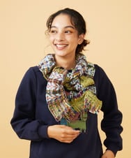 GG3AD34130 Jocomomola(ホコモモラ) MIXヤーンシャーリングデザインマフラー グリーン