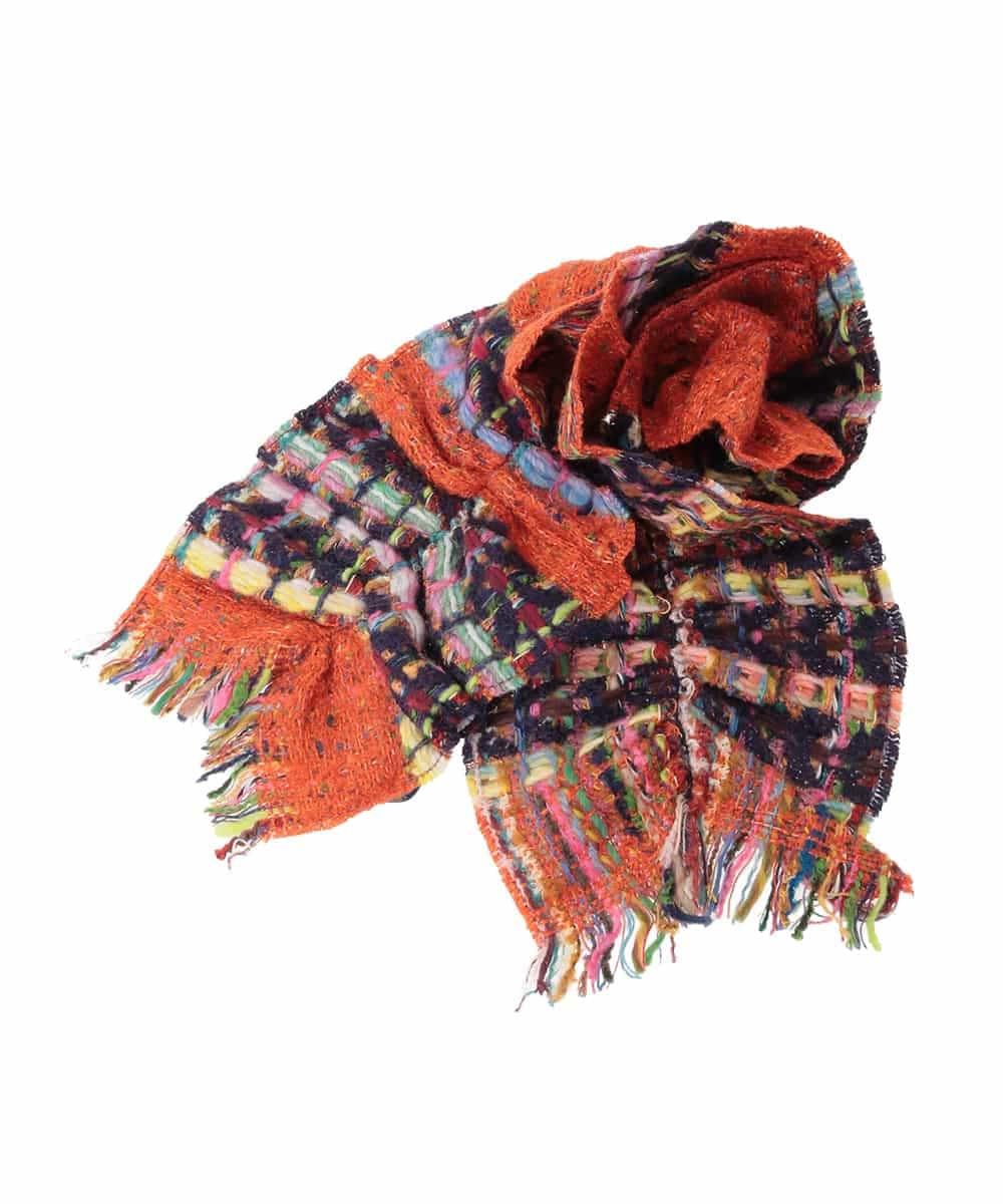 GG3AD34130 Jocomomola(ホコモモラ) MIXヤーンシャーリングデザインマフラー オレンジ