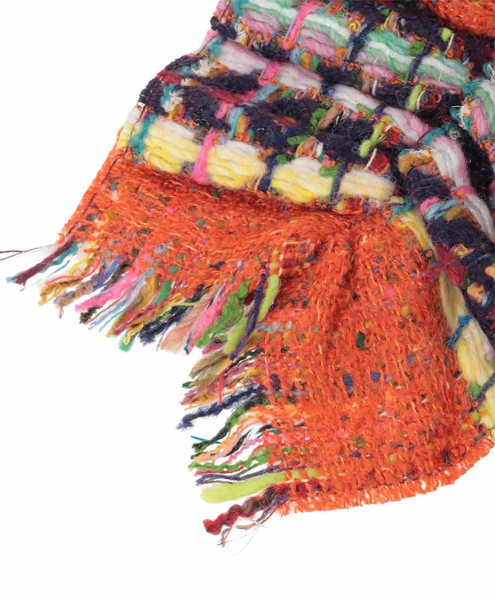 GG3AD34130 Jocomomola(ホコモモラ) MIXヤーンシャーリングデザインマフラー オレンジ