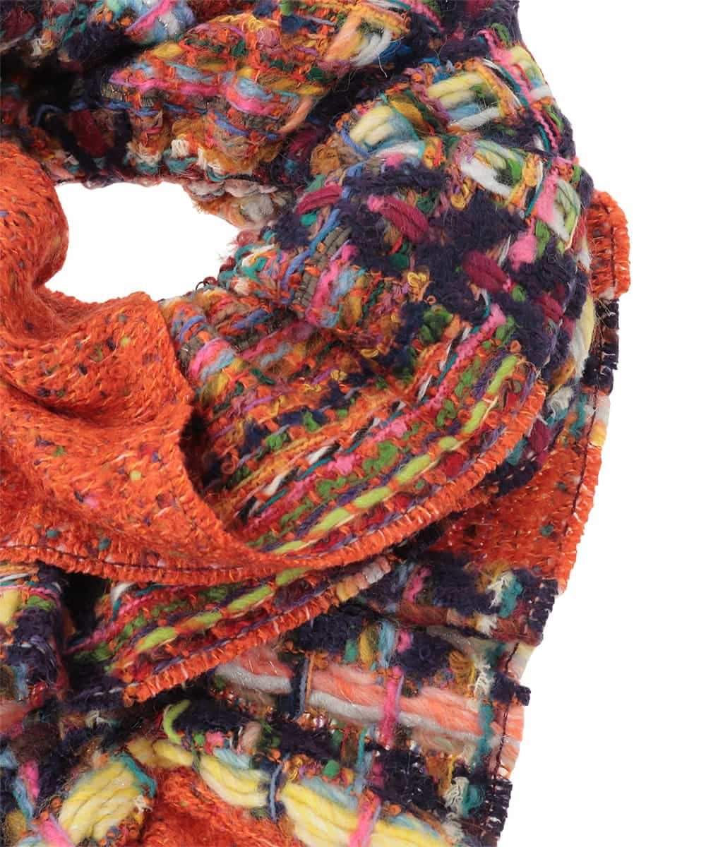 GG3AD34130 Jocomomola(ホコモモラ) MIXヤーンシャーリングデザインマフラー オレンジ