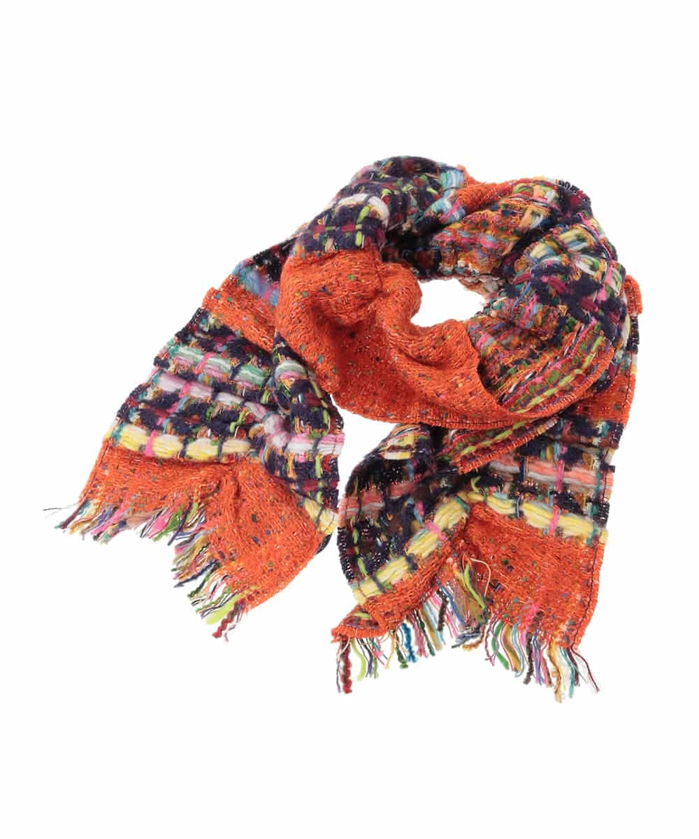 GG3AD34130 Jocomomola(ホコモモラ) MIXヤーンシャーリングデザインマフラー オレンジ