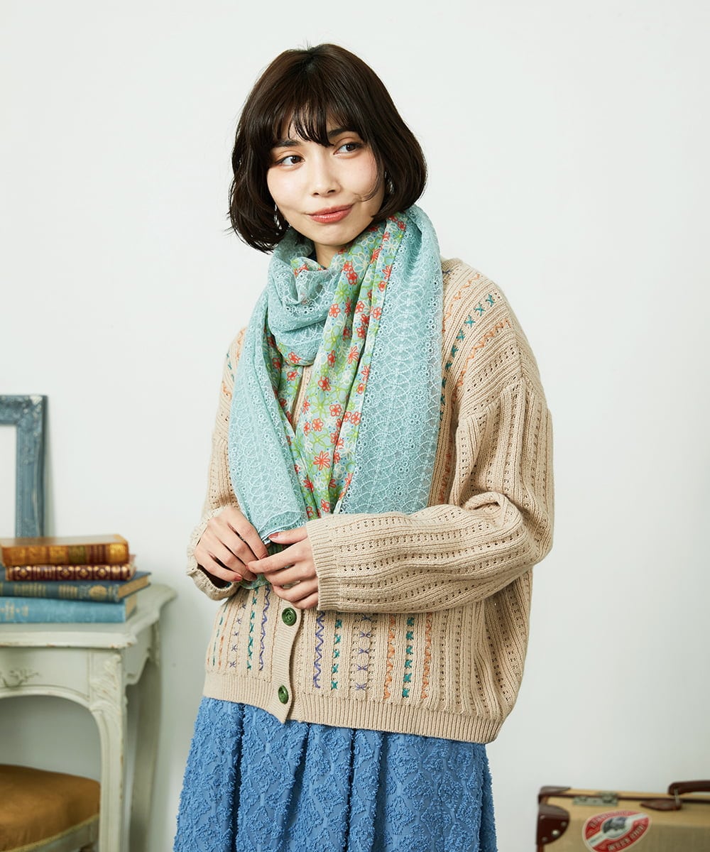 GG3CD30130 Jocomomola(ホコモモラ) フラワーレースドッキングストール ライトブルー