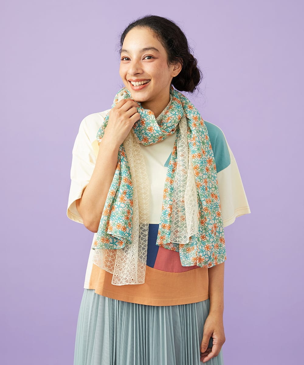 GG3CD30130 Jocomomola(ホコモモラ) フラワーレースドッキングストール アイボリー