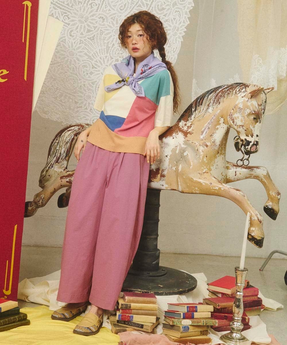 GG3FD30150 Jocomomola(ホコモモラ) ドン・キホーテ アニマルモチーフ刺繍大判スカーフ ラベンダー