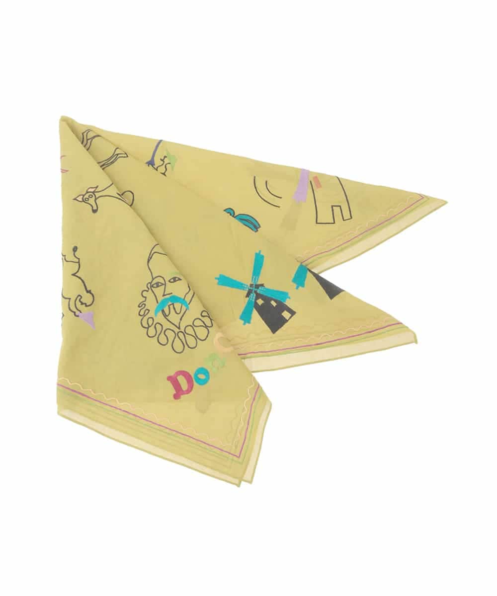 GG3FD30150 Jocomomola(ホコモモラ) ドン・キホーテ アニマルモチーフ刺繍大判スカーフ イエロー