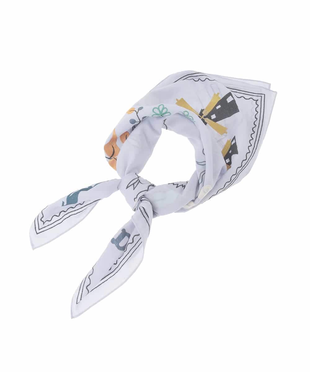 GG3FD30150 Jocomomola(ホコモモラ) ドン・キホーテ アニマルモチーフ刺繍大判スカーフ ラベンダー