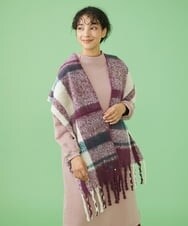 GG3LS31130 Jocomomola(ホコモモラ) チェック柄ロングマフラー パープル