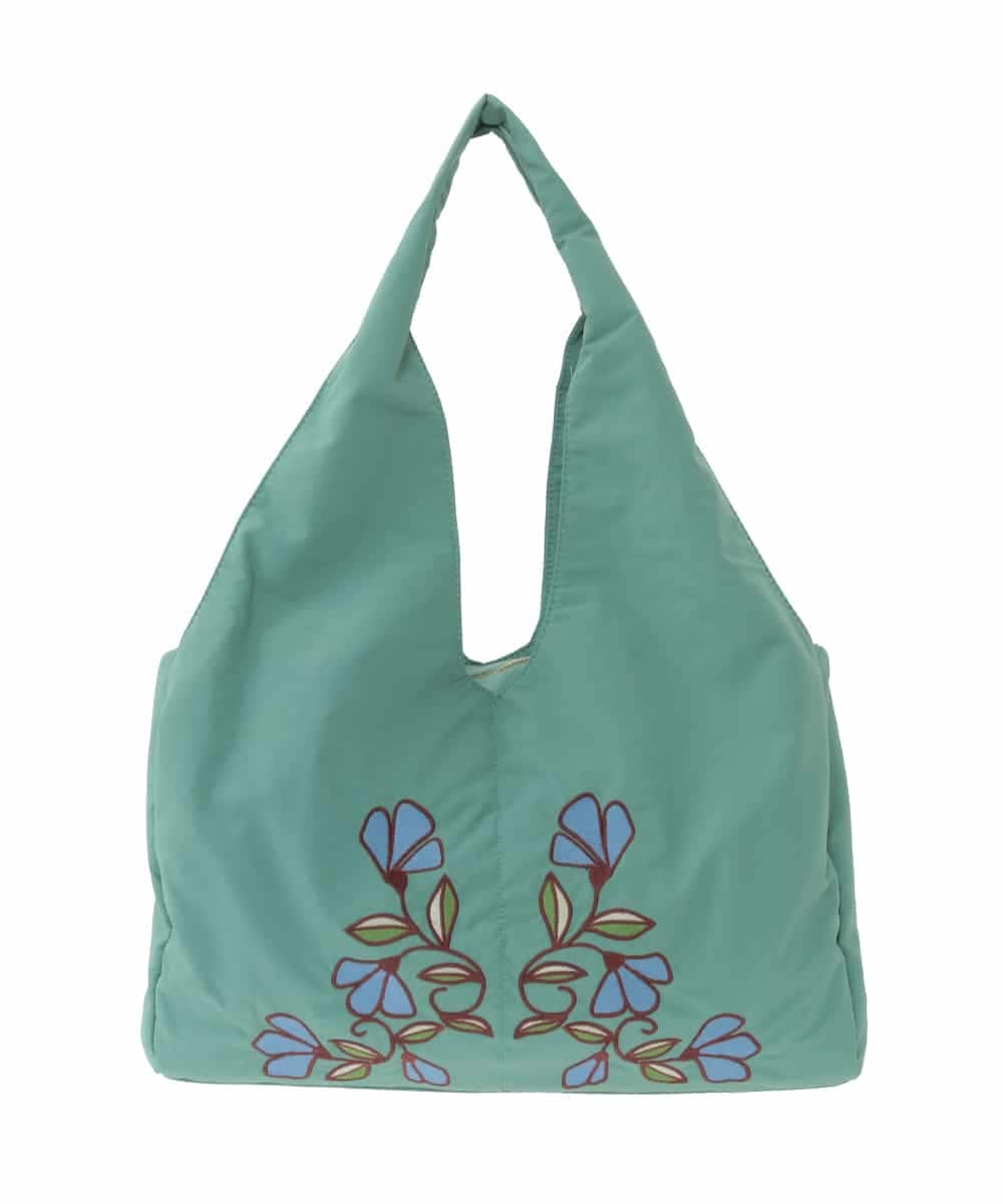 GG5DD30150 Jocomomola(ホコモモラ) フラワー刺繍ナイロントートバッグ グリーン