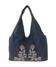 GG5DD30150 Jocomomola(ホコモモラ) フラワー刺繍ナイロントートバッグ ネイビー