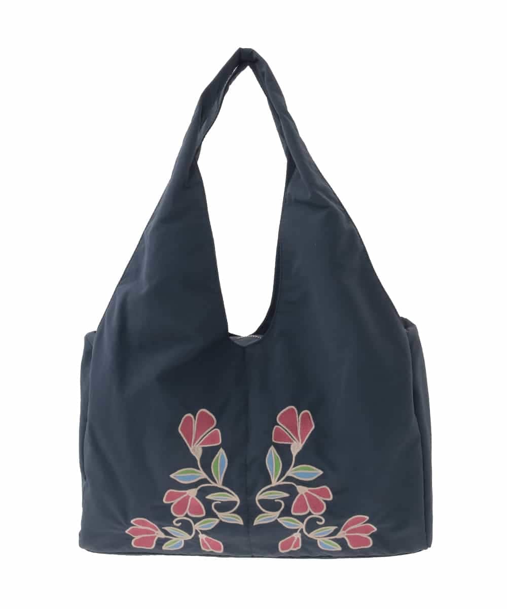 GG5DD30150 Jocomomola(ホコモモラ) フラワー刺繍ナイロントートバッグ ネイビー