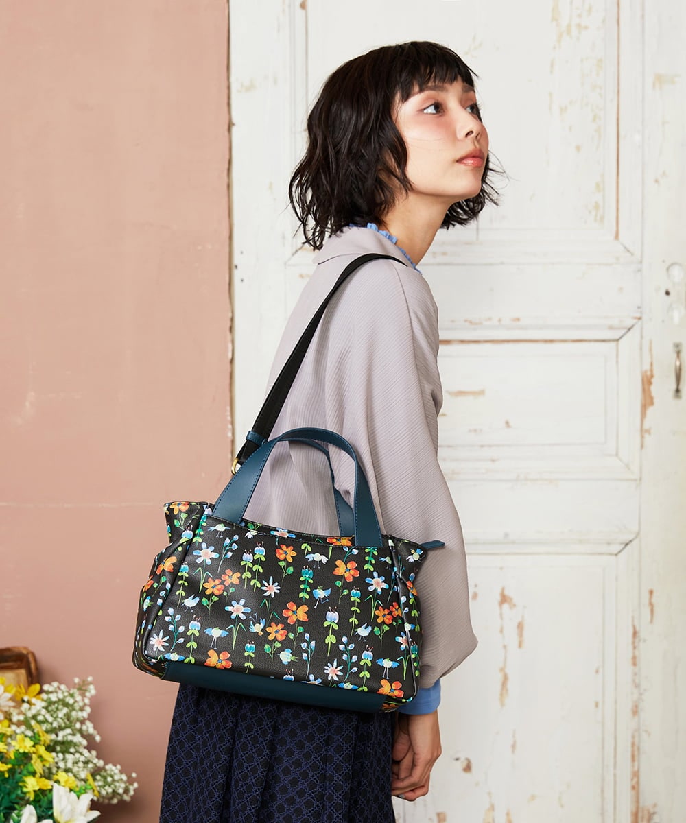 GG5DD31170 Jocomomola(ホコモモラ) 【2WAY】フラワープリントトートバッグ ブラック