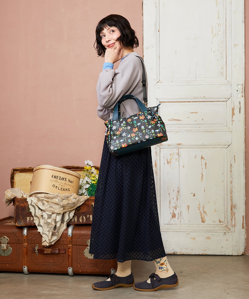 GG5DD31170 Jocomomola(ホコモモラ) 【2WAY】フラワープリントトートバッグ ブラック