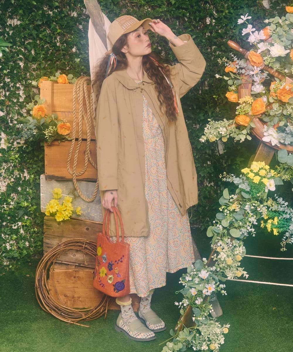 GG5FD30140 Jocomomola(ホコモモラ) フラワービーズ刺繍トートバッグ オレンジ