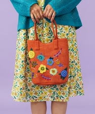 GG5FD30140 Jocomomola(ホコモモラ) フラワービーズ刺繍トートバッグ オレンジ