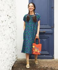 GG5FD30140 Jocomomola(ホコモモラ) フラワービーズ刺繍トートバッグ オレンジ