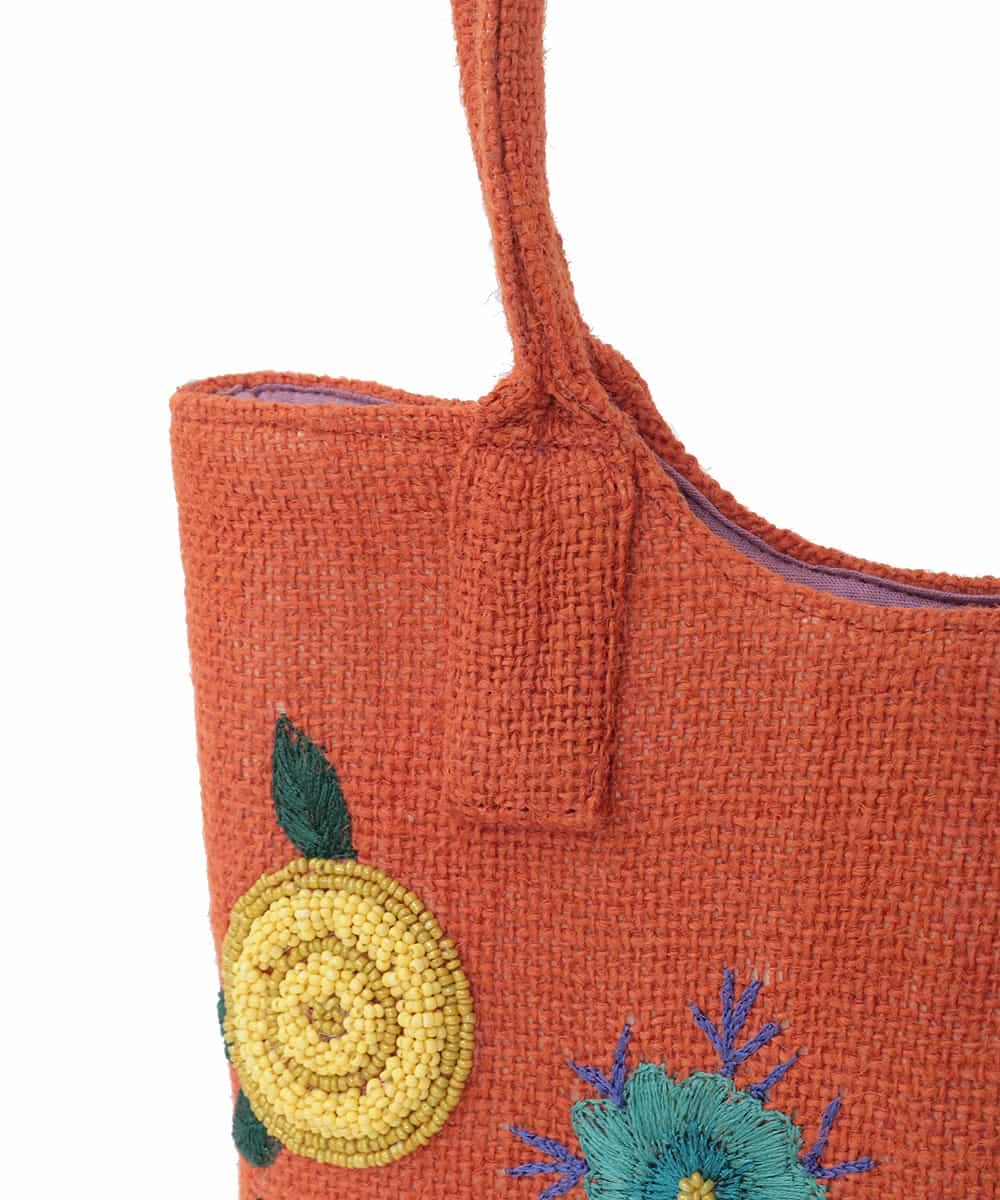 GG5FD30140 Jocomomola(ホコモモラ) フラワービーズ刺繍トートバッグ オレンジ