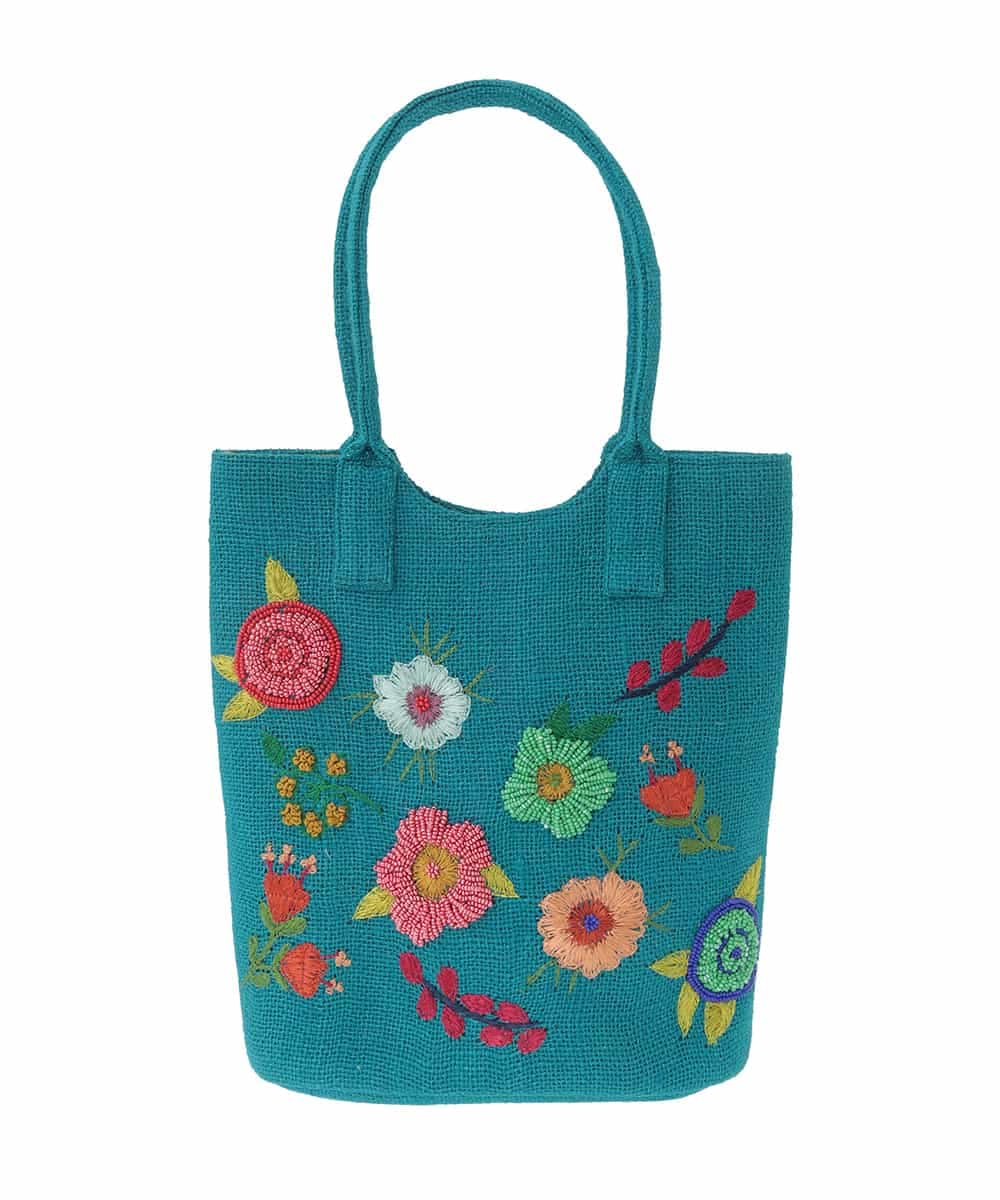GG5FD30140 Jocomomola(ホコモモラ) フラワービーズ刺繍トートバッグ ライトブルー