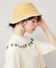 GG7DB30080 Jocomomola(ホコモモラ) 【2WAY】フラワー刺繍リバーシブルバケットハット ブラック×ブルー