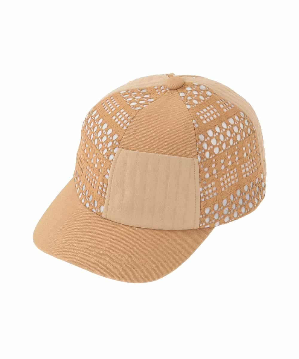 GG7DE31080 Jocomomola(ホコモモラ) パッチレース切り替えデザインキャップ ベージュ