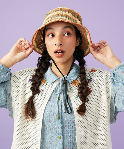 GG7DE32080 Jocomomola マルチボーダーペーパーハット