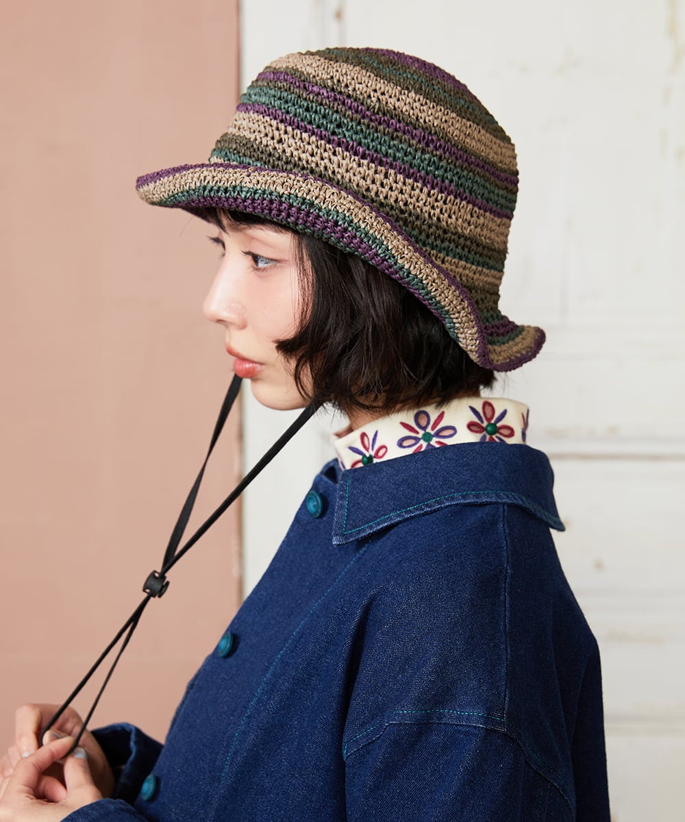 GG7DE32080 Jocomomola マルチボーダーペーパーハット