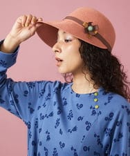 GG7FA30070 Jocomomola(ホコモモラ) 配色リボンアクセントストローキャップ ピンク