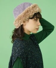 GG7LS30080 Jocomomola(ホコモモラ) フェイクファー デザインロール帽 パープル