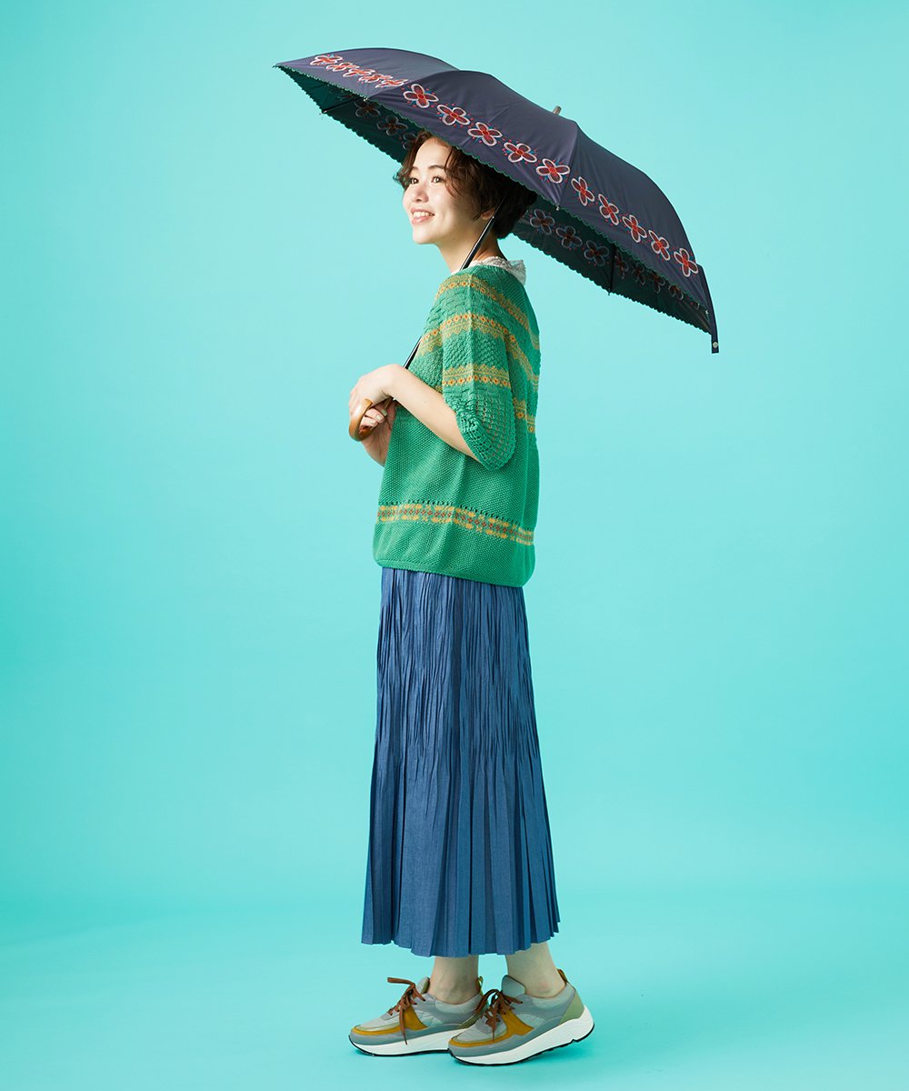 GG8FA32110 Jocomomola(ホコモモラ) 【晴雨兼用・UVカット】フラワー刺繍折り畳み傘 ベージュ