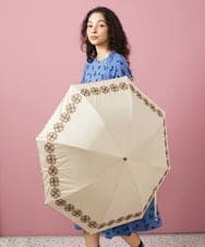 GG8FA32110 Jocomomola(ホコモモラ) 【晴雨兼用・UVカット】フラワー刺繍折り畳み傘 ベージュ