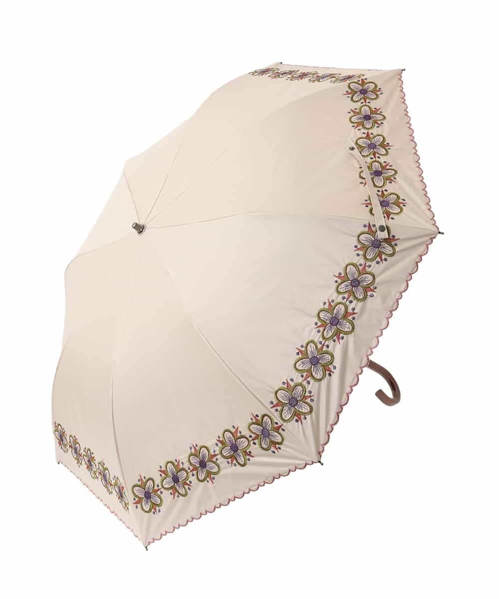GG8FA32110 Jocomomola(ホコモモラ) 【晴雨兼用・UVカット】フラワー刺繍折り畳み傘 ベージュ