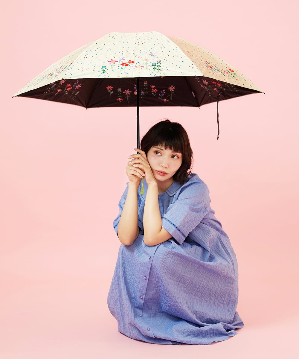 GG8FD31120 Jocomomola 【日傘】フラワー刺繍ドットプリントデザイン折り畳み日傘