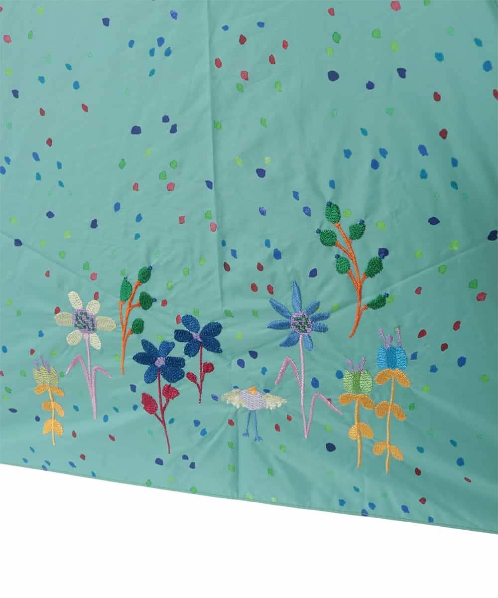 GG8FD31120 Jocomomola(ホコモモラ) 【日傘】フラワー刺繍ドットプリントデザイン折り畳み日傘 グリーン